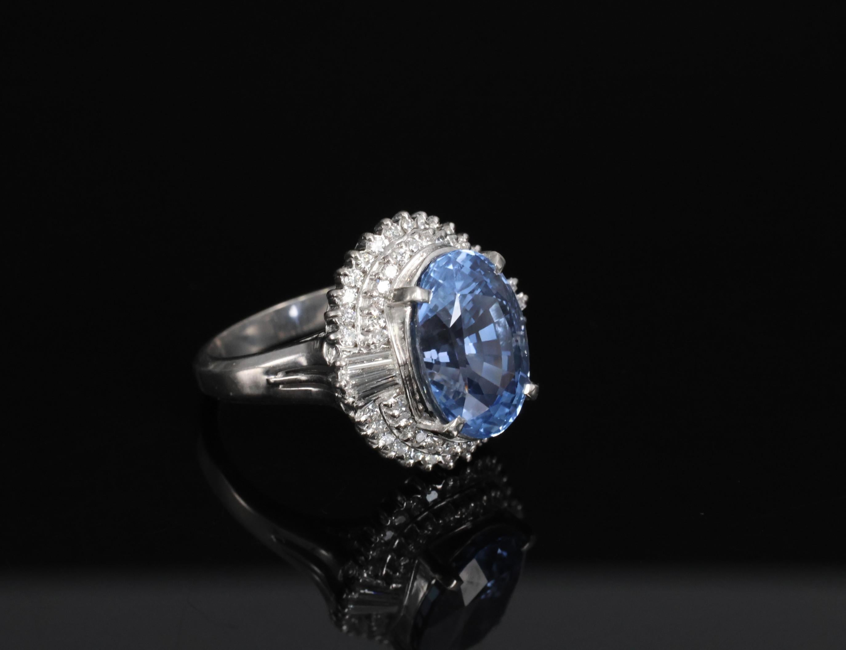 Fine 7.43ct GIA Ceylon Blue Sapphire & 0.60ct Diamond Platinum Ring, Size 5.75