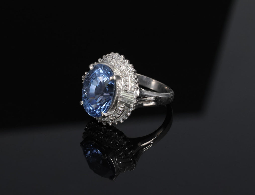 Fine 7.43ct GIA Ceylon Blue Sapphire & 0.60ct Diamond Platinum Ring, Size 5.75