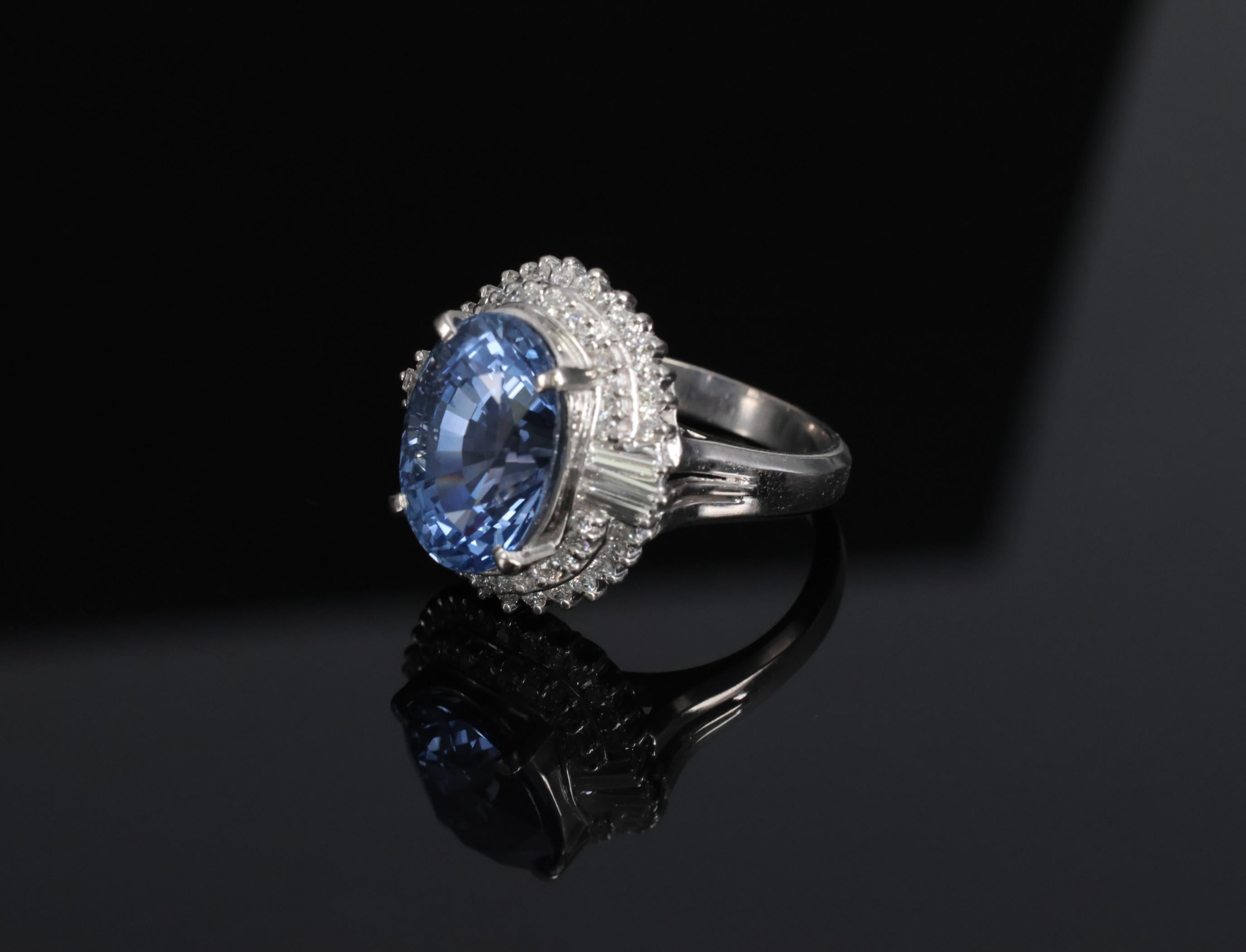 Fine 7.43ct GIA Ceylon Blue Sapphire & 0.60ct Diamond Platinum Ring, Size 5.75