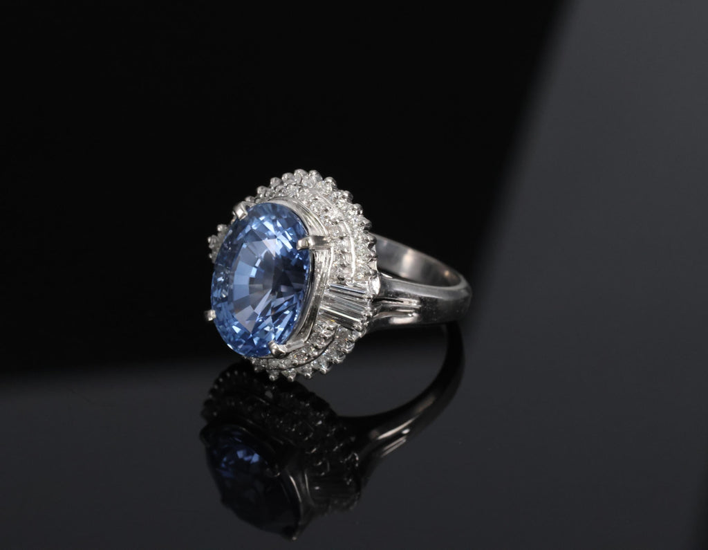 Fine 7.43ct GIA Ceylon Blue Sapphire & 0.60ct Diamond Platinum Ring, Size 5.75