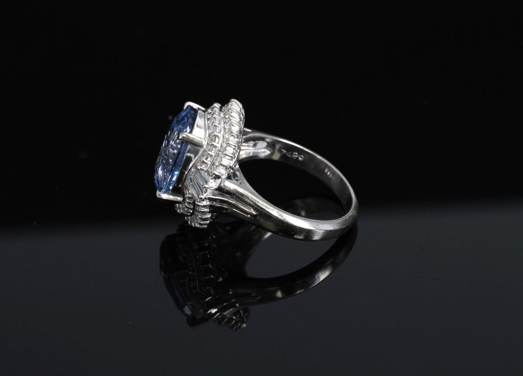 Fine 7.43ct GIA Ceylon Blue Sapphire & 0.60ct Diamond Platinum Ring, Size 5.75