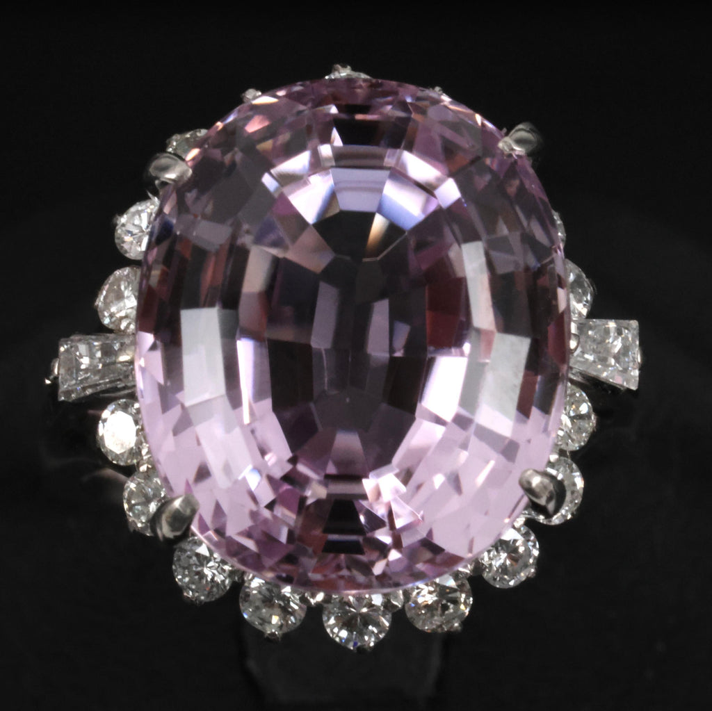 Exquisite 12.28ct Natural Kunzite & 0.64ct Diamond Platinum Ring, Size 6.25