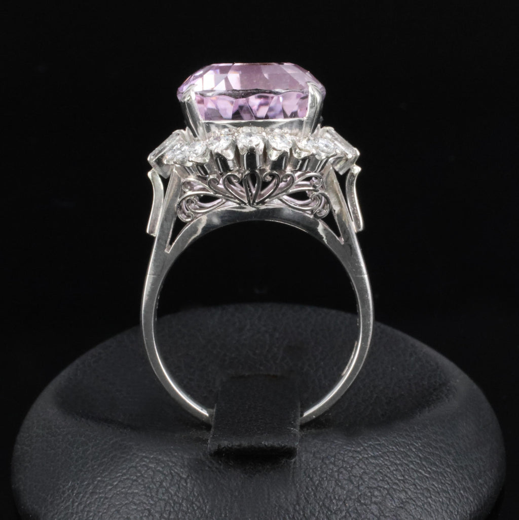 Exquisite 12.28ct Natural Kunzite & 0.64ct Diamond Platinum Ring, Size 6.25