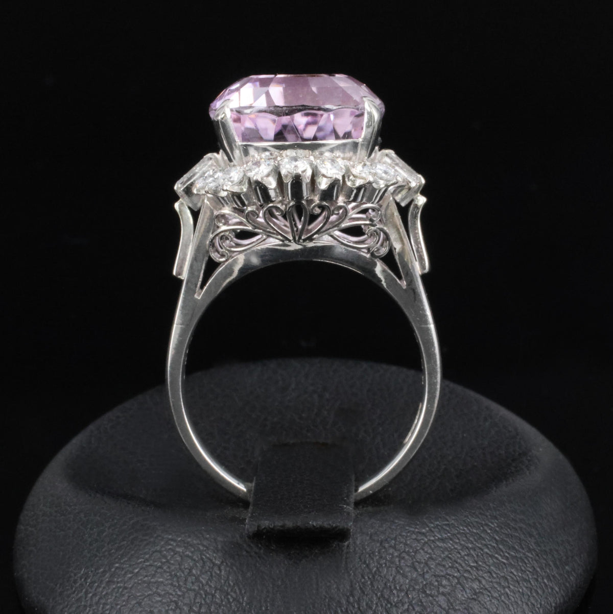 Exquisite 12.28ct Natural Kunzite & 0.64ct Diamond Platinum Ring, Size 6.25