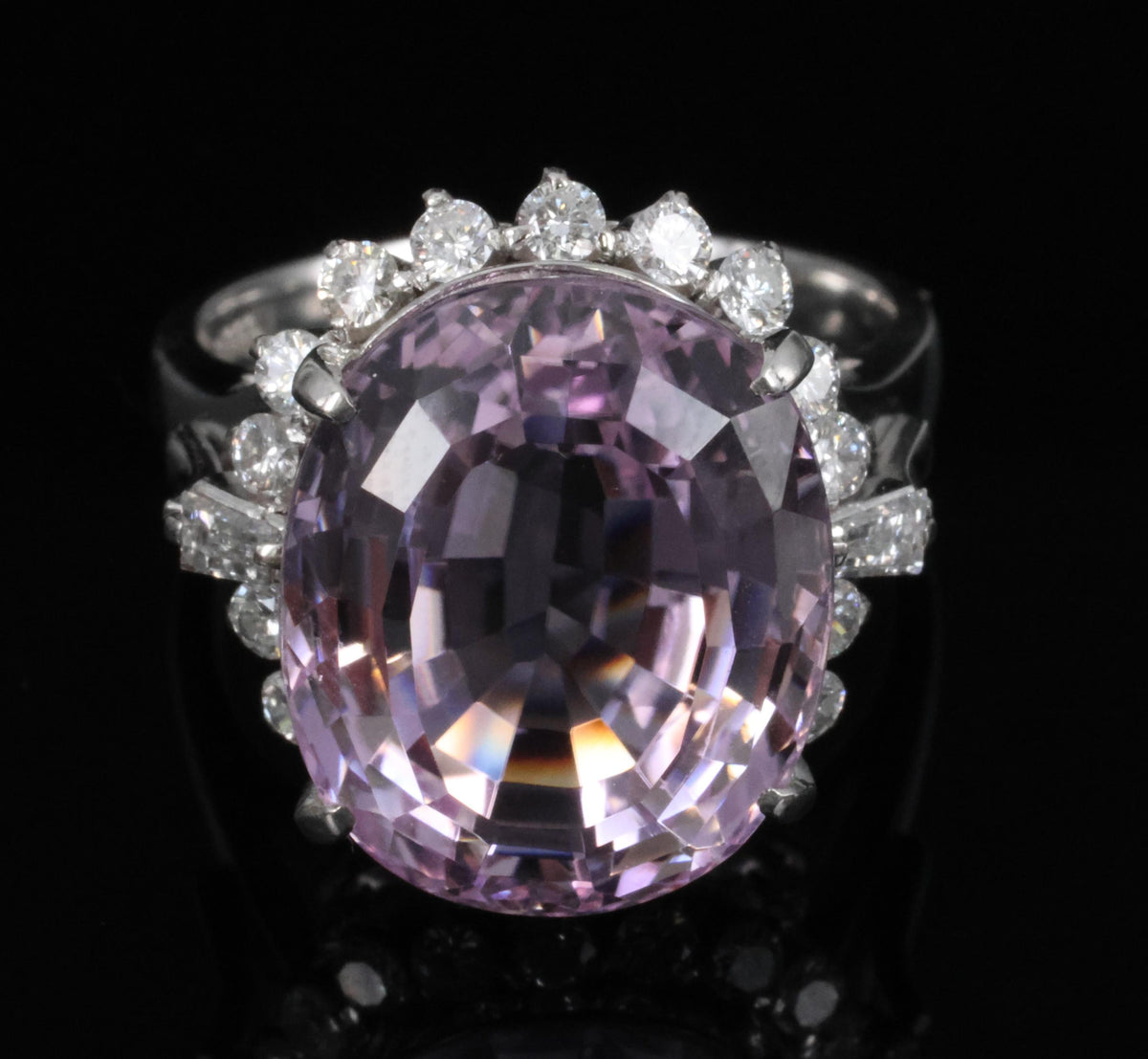 Exquisite 12.28ct Natural Kunzite & 0.64ct Diamond Platinum Ring, Size 6.25