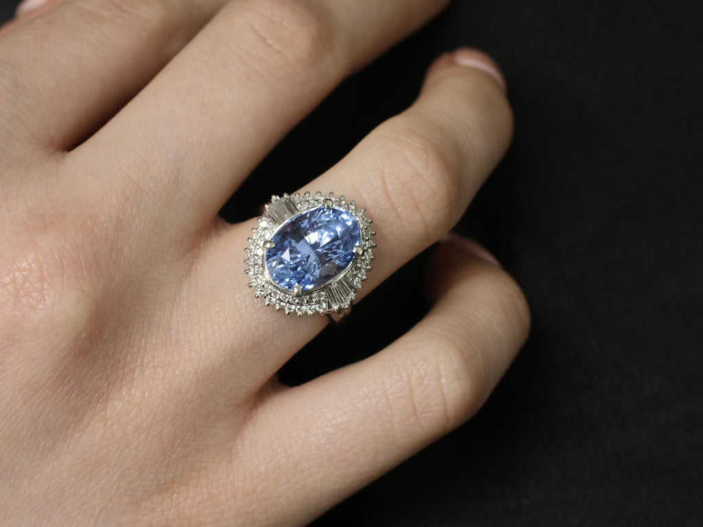 Fine 7.43ct GIA Ceylon Blue Sapphire & 0.60ct Diamond Platinum Ring, Size 5.75