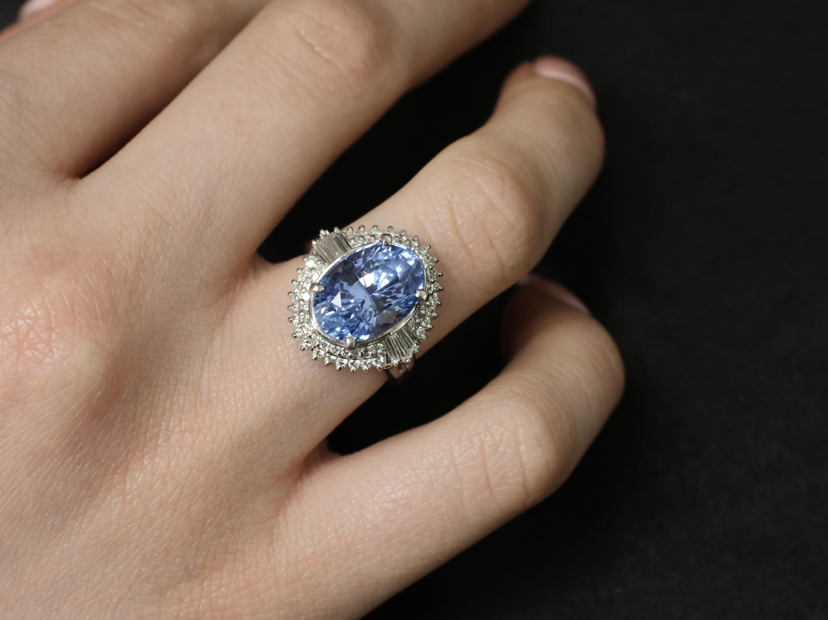 Fine 7.43ct GIA Ceylon Blue Sapphire & 0.60ct Diamond Platinum Ring, Size 5.75