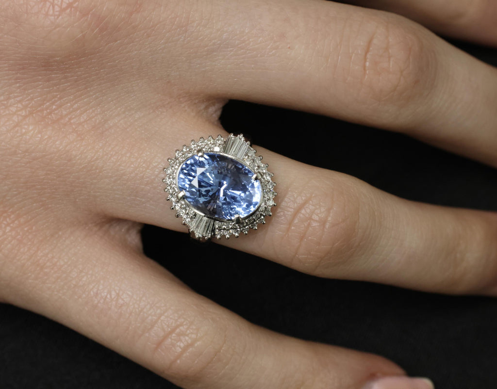 Fine 7.43ct GIA Ceylon Blue Sapphire & 0.60ct Diamond Platinum Ring, Size 5.75