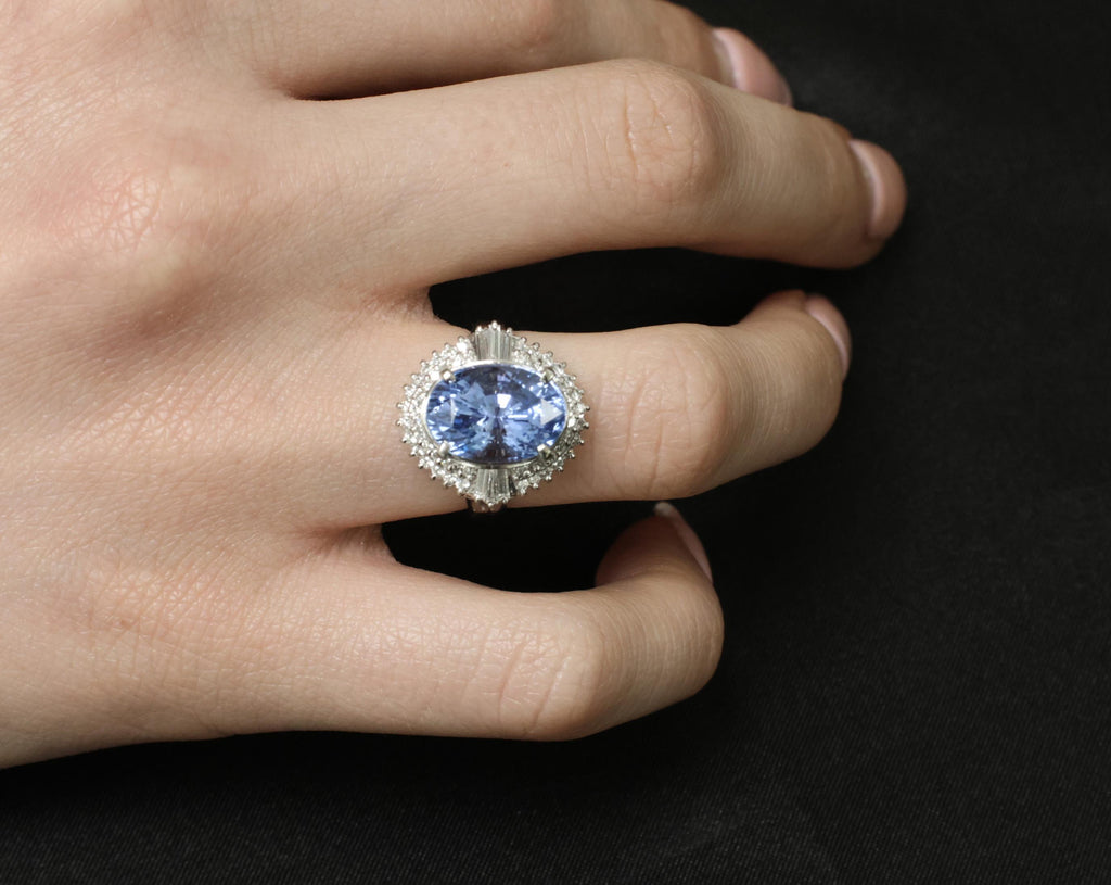 Fine 7.43ct GIA Ceylon Blue Sapphire & 0.60ct Diamond Platinum Ring, Size 5.75