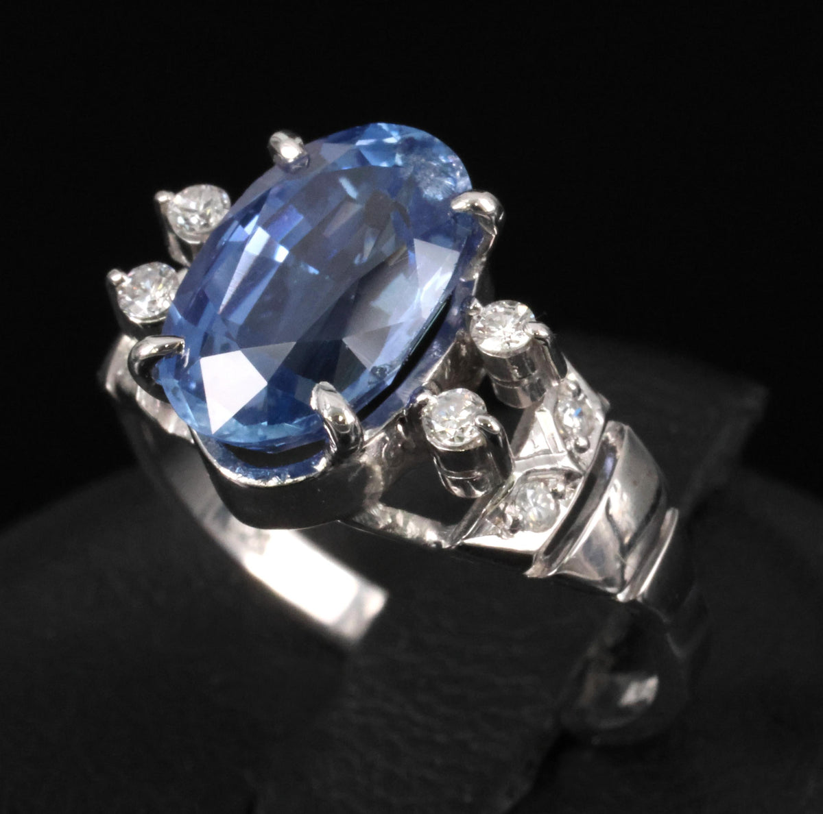Fine 3.62ct GIA Ceylon No Heat Blue Sapphire 0.20ct Diamond 18K Gold Ring Size 6