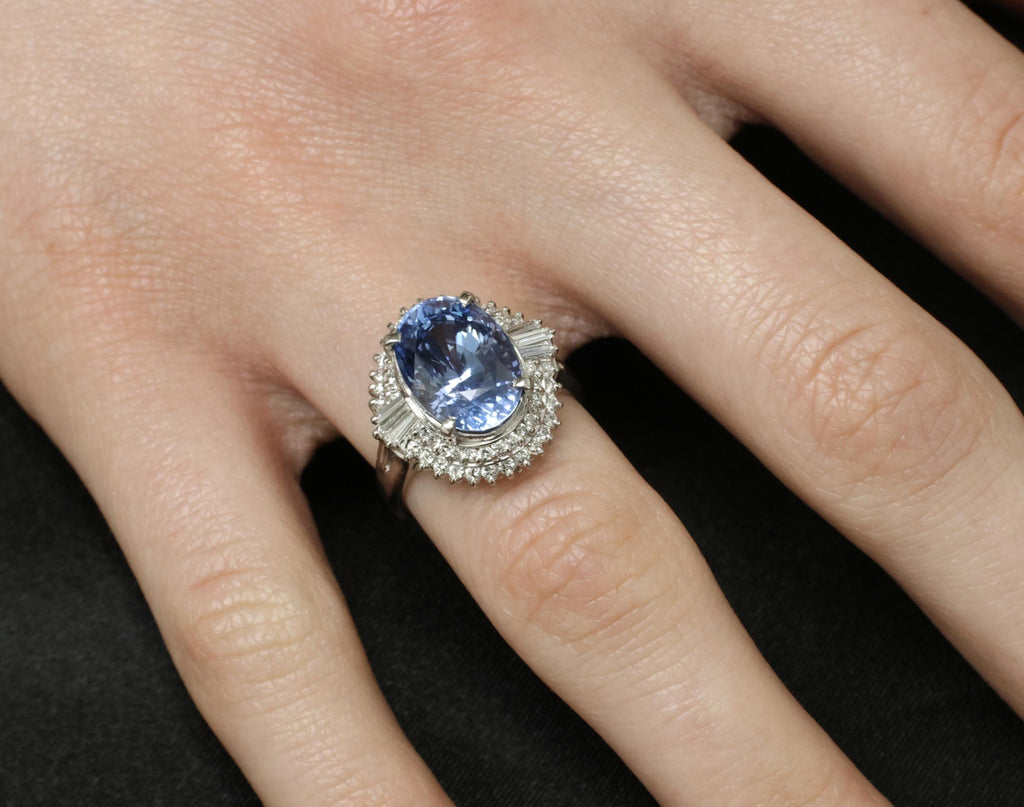 Fine 7.43ct GIA Ceylon Blue Sapphire & 0.60ct Diamond Platinum Ring, Size 5.75