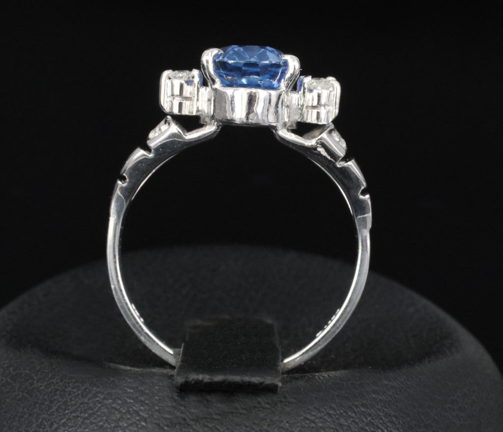 Fine 3.62ct GIA Ceylon No Heat Blue Sapphire 0.20ct Diamond 18K Gold Ring Size 6