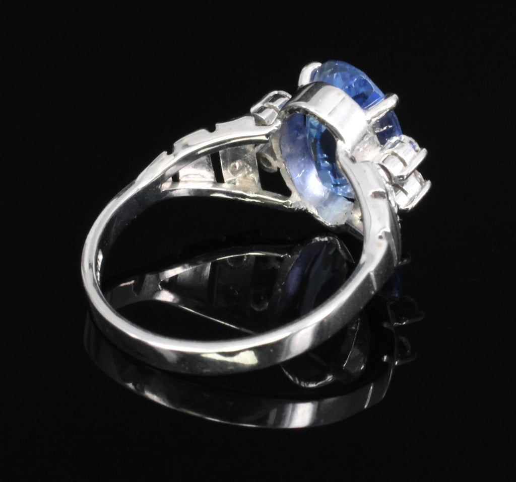 Fine 3.62ct GIA Ceylon No Heat Blue Sapphire 0.20ct Diamond 18K Gold Ring Size 6