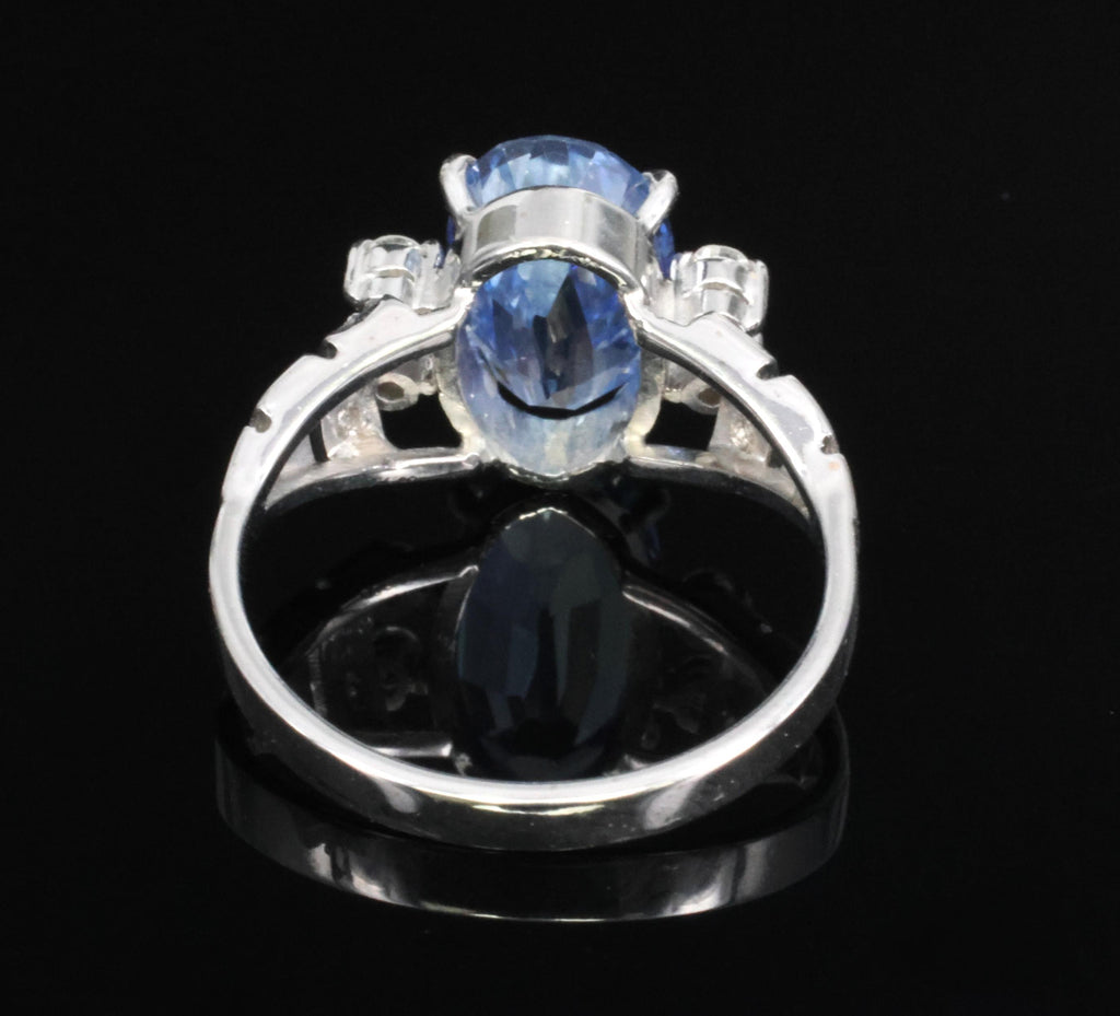 Fine 3.62ct GIA Ceylon No Heat Blue Sapphire 0.20ct Diamond 18K Gold Ring Size 6