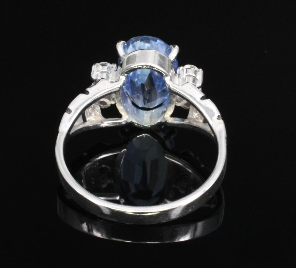 Fine 3.62ct GIA Ceylon No Heat Blue Sapphire 0.20ct Diamond 18K Gold Ring Size 6