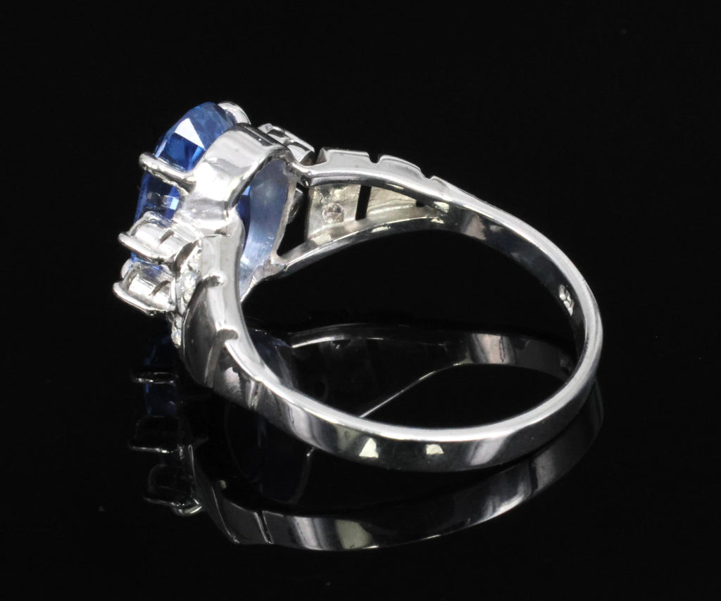 Fine 3.62ct GIA Ceylon No Heat Blue Sapphire 0.20ct Diamond 18K Gold Ring Size 6