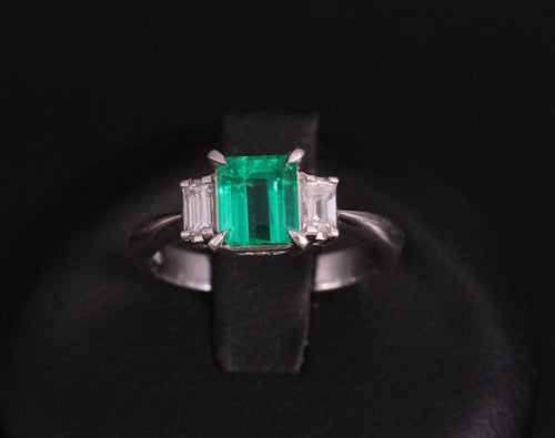 0.96ct GIA Colombian Untreated No Oil Emerald & Diamond Platinum Ring Size 5.75