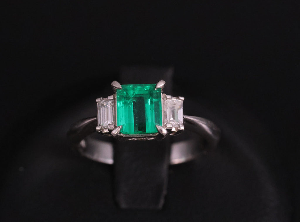 0.96ct GIA Colombian Untreated No Oil Emerald & Diamond Platinum Ring Size 5.75