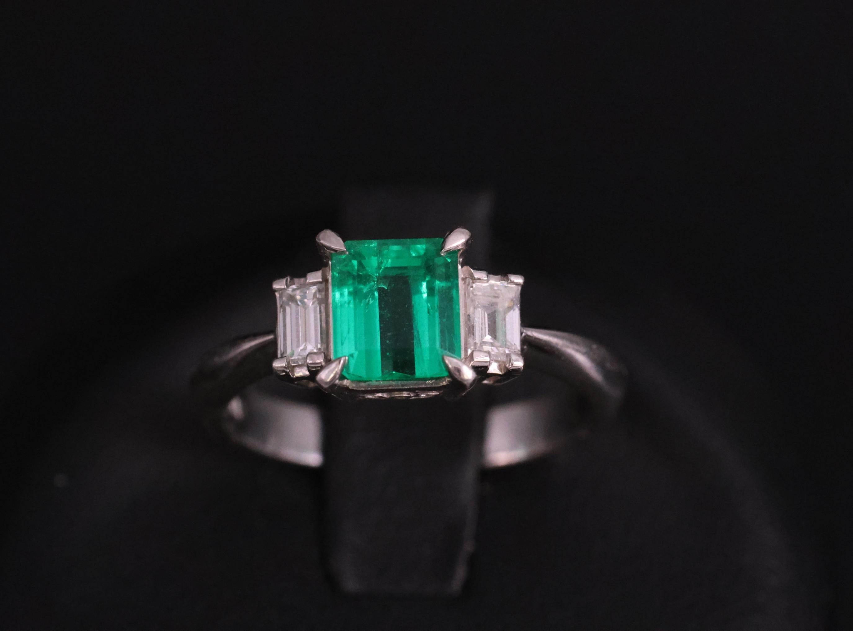 0.96ct GIA Colombian Untreated No Oil Emerald & Diamond Platinum Ring Size 5.75