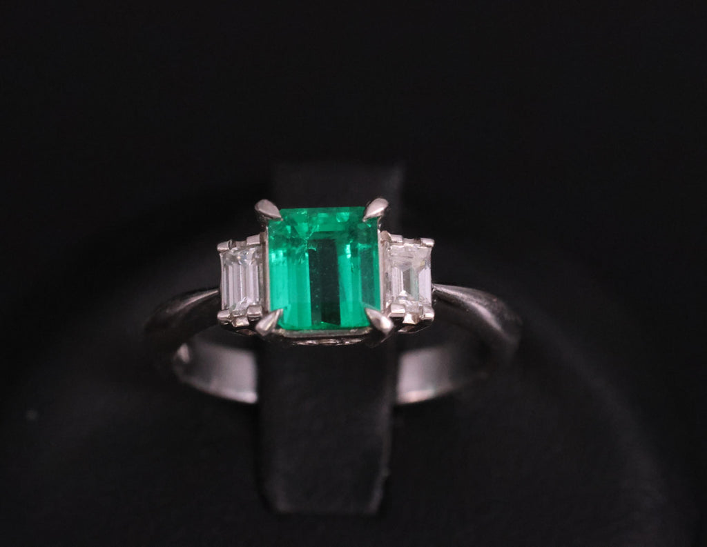 0.96ct GIA Colombian Untreated No Oil Emerald & Diamond Platinum Ring Size 5.75