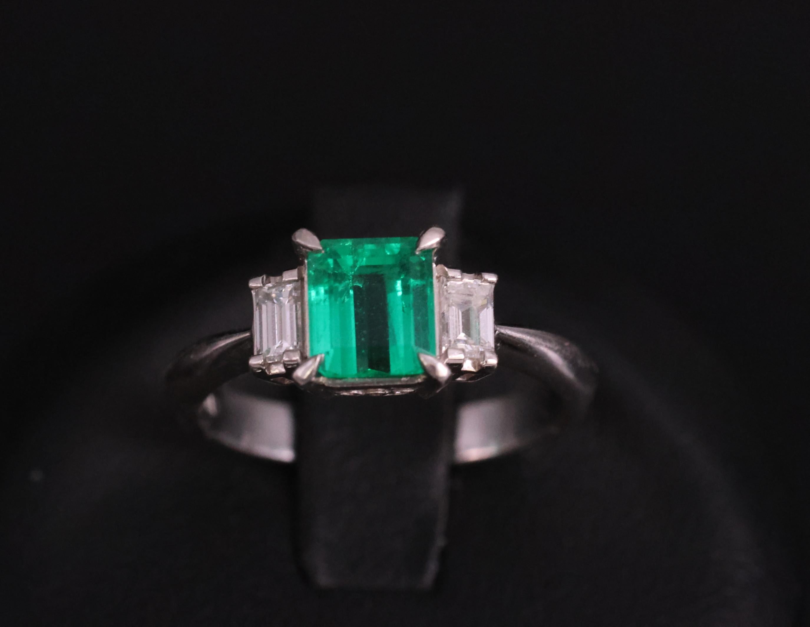 0.96ct GIA Colombian Untreated No Oil Emerald & Diamond Platinum Ring Size 5.75