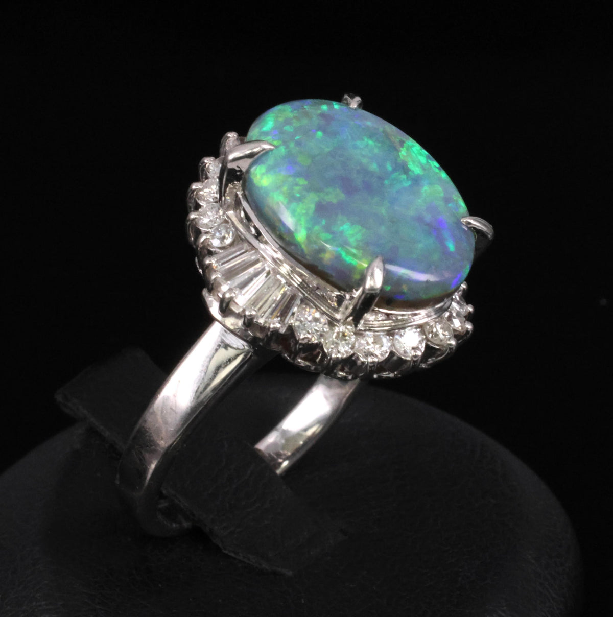 Fine 6.00ct Natural Untreated Black Opal 0.80ct Diamond Platinum Ring, Size 8.25