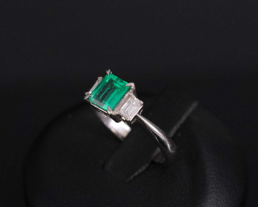 0.96ct GIA Colombian Untreated No Oil Emerald & Diamond Platinum Ring Size 5.75