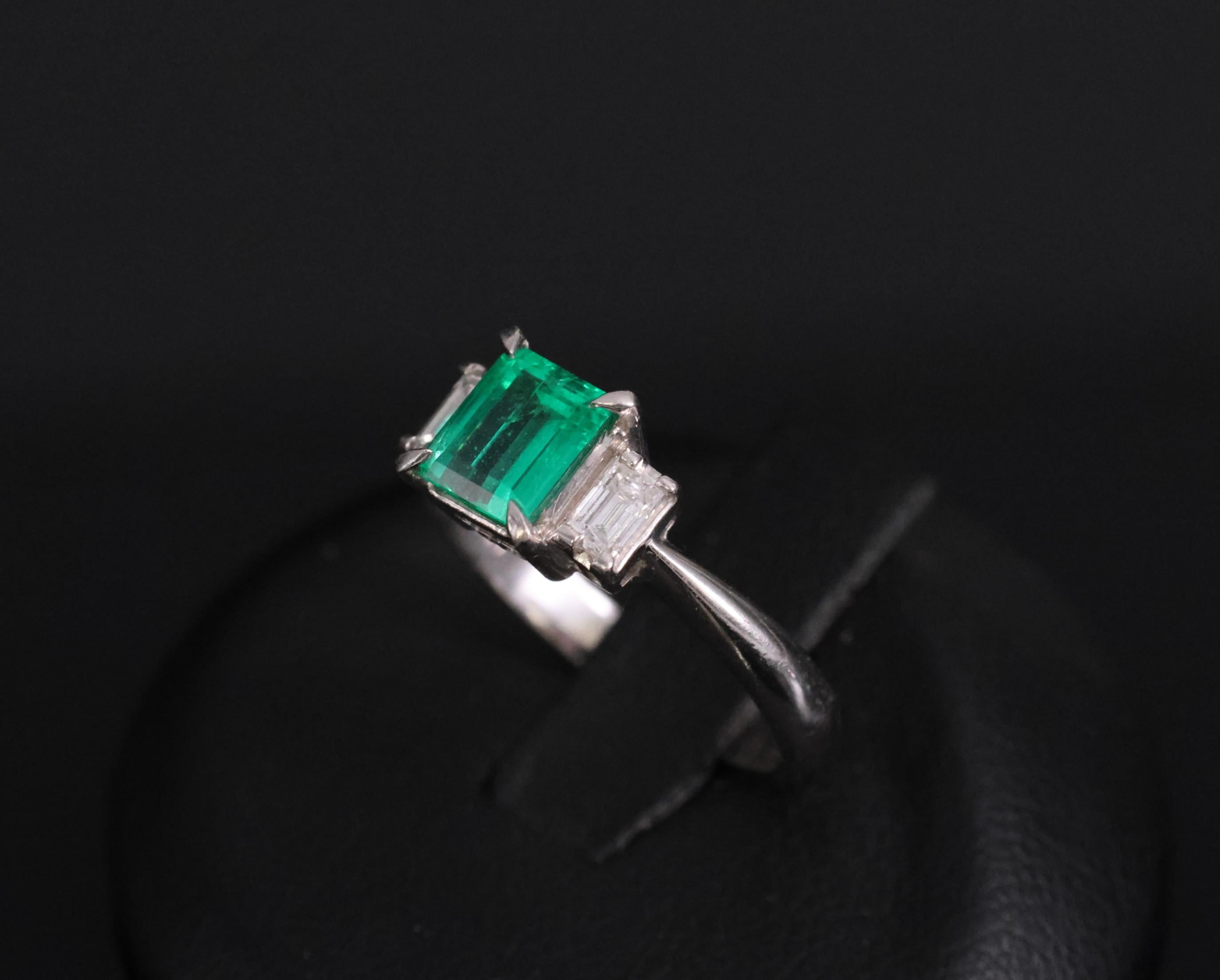 0.96ct GIA Colombian Untreated No Oil Emerald & Diamond Platinum Ring Size 5.75