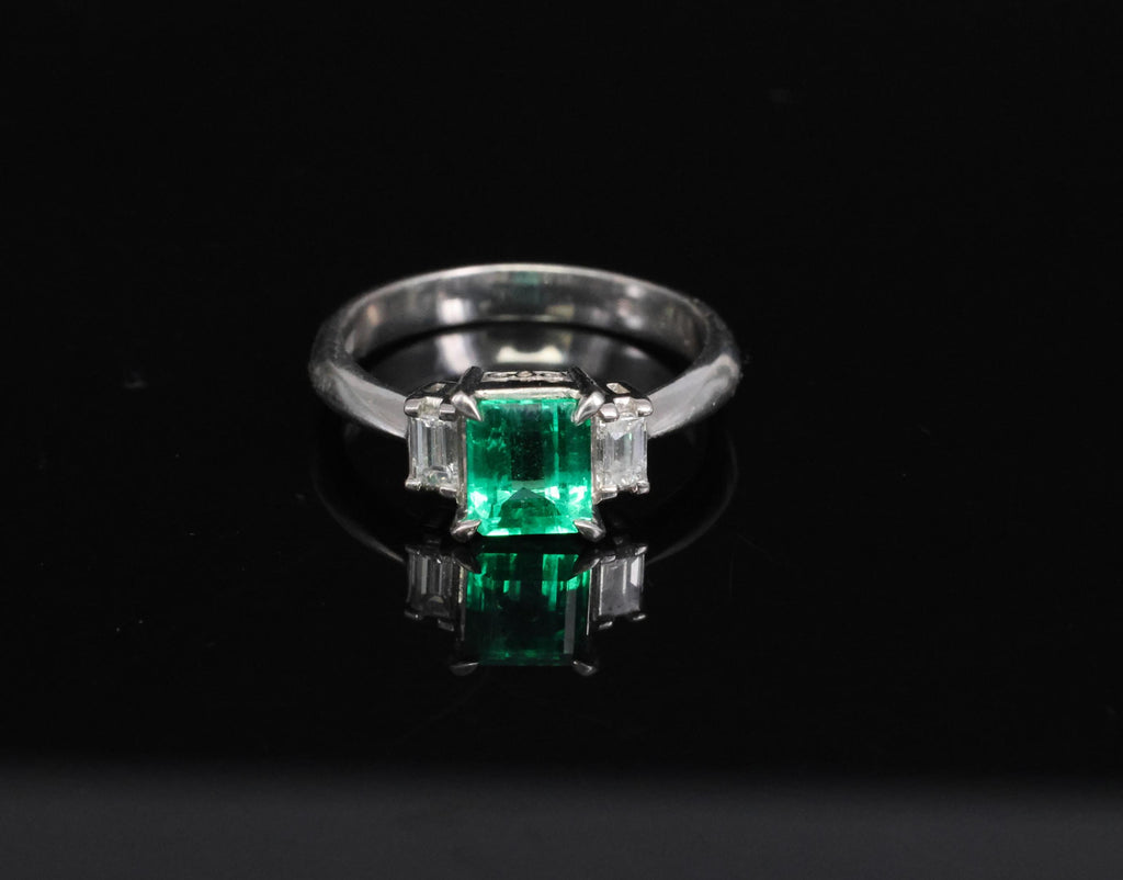 0.96ct GIA Colombian Untreated No Oil Emerald & Diamond Platinum Ring Size 5.75