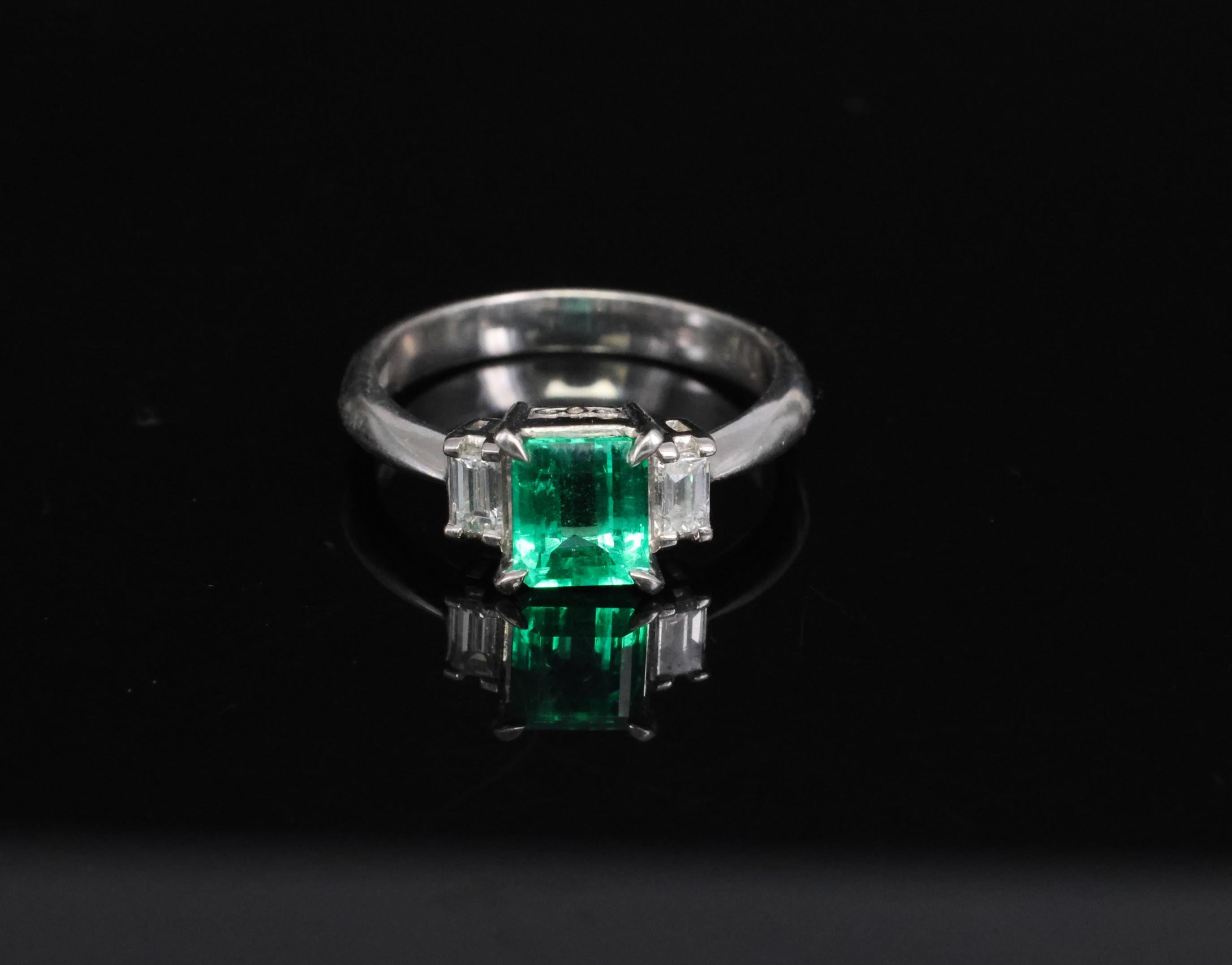 0.96ct GIA Colombian Untreated No Oil Emerald & Diamond Platinum Ring Size 5.75