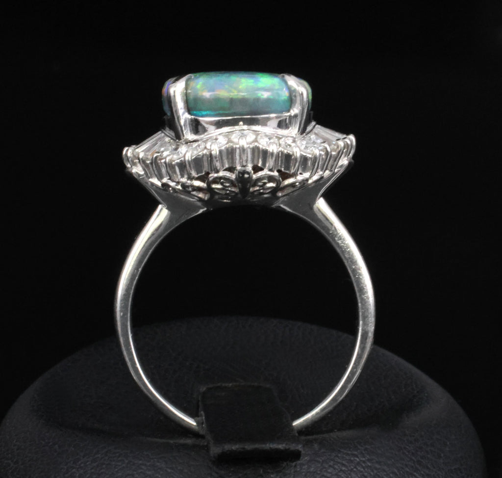 Fine 6.00ct Natural Untreated Black Opal 0.80ct Diamond Platinum Ring, Size 8.25