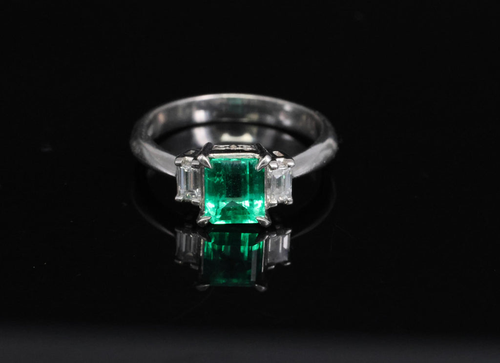 0.96ct GIA Colombian Untreated No Oil Emerald & Diamond Platinum Ring Size 5.75