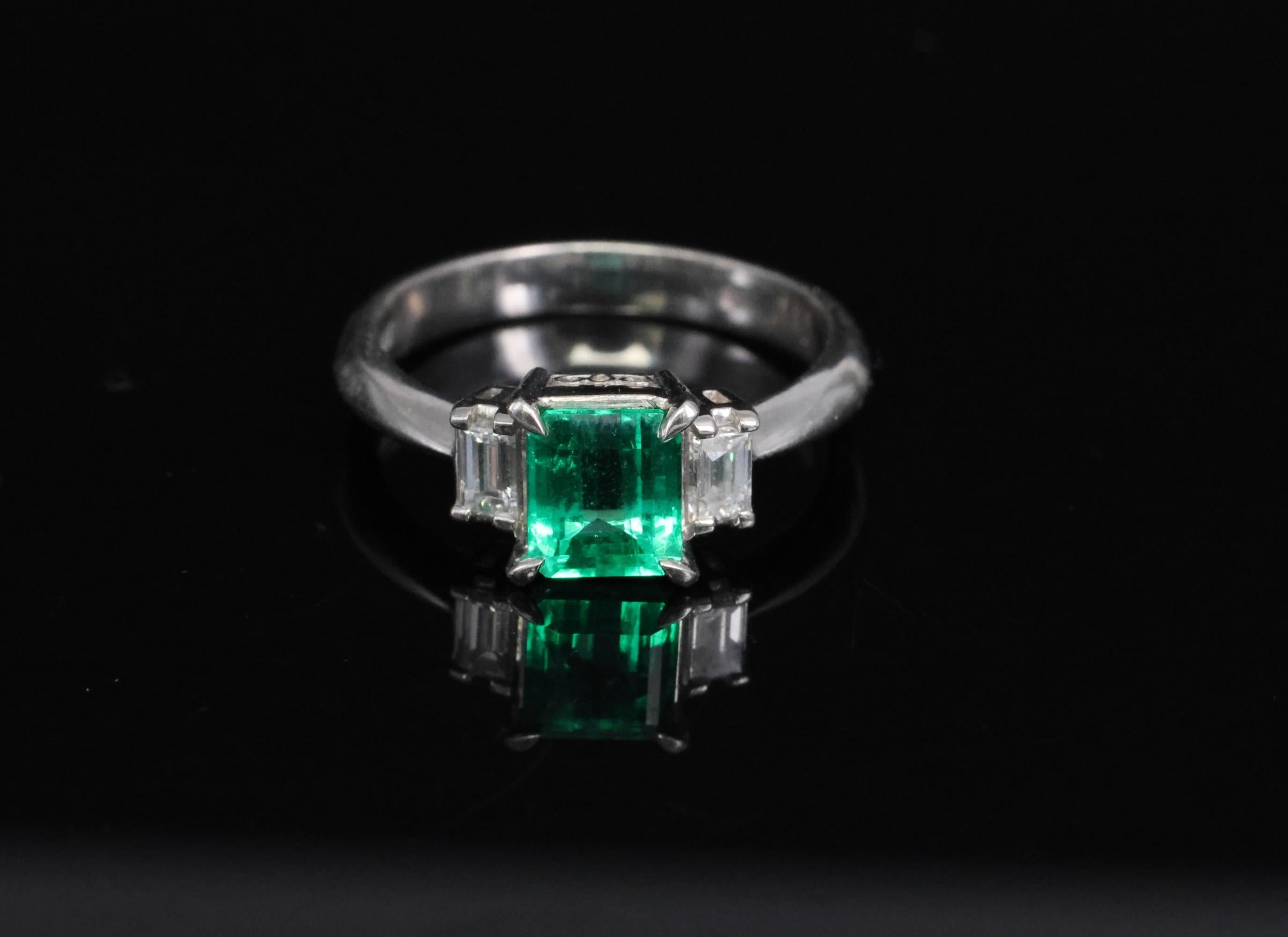 0.96ct GIA Colombian Untreated No Oil Emerald & Diamond Platinum Ring Size 5.75