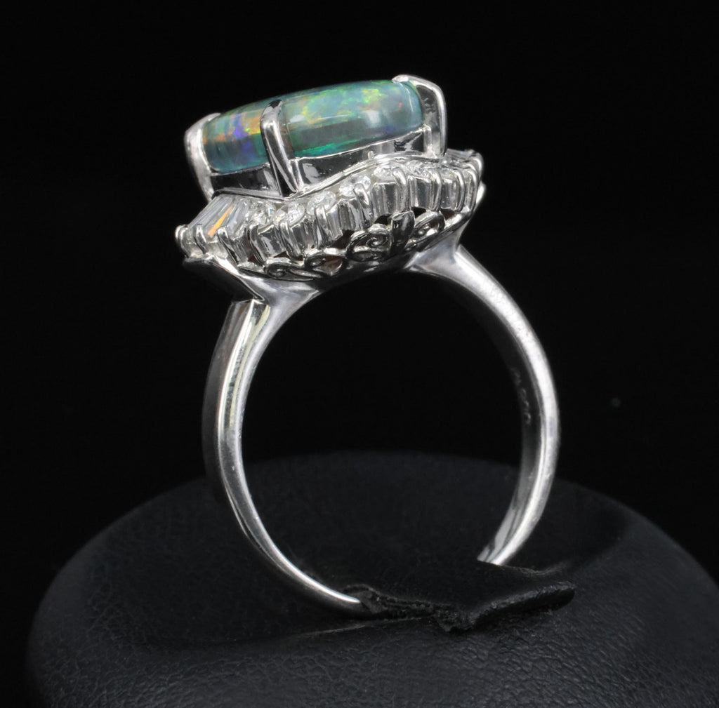 Fine 6.00ct Natural Untreated Black Opal 0.80ct Diamond Platinum Ring, Size 8.25