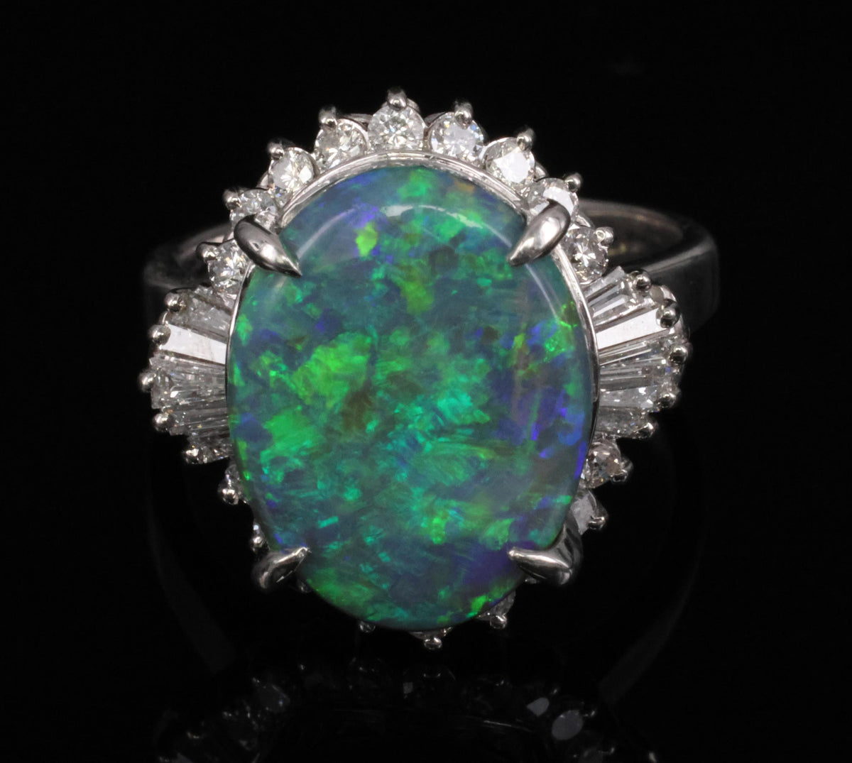 Fine 6.00ct Natural Untreated Black Opal 0.80ct Diamond Platinum Ring, Size 8.25