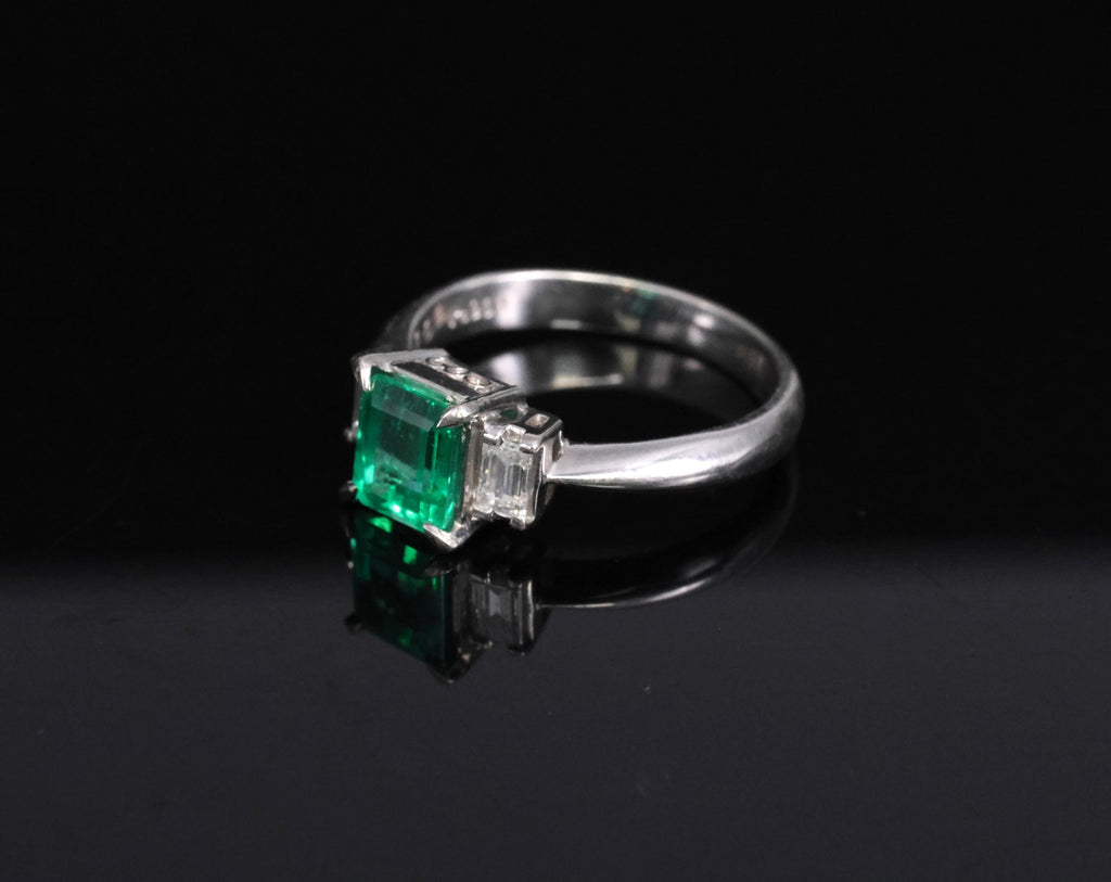 0.96ct GIA Colombian Untreated No Oil Emerald & Diamond Platinum Ring Size 5.75