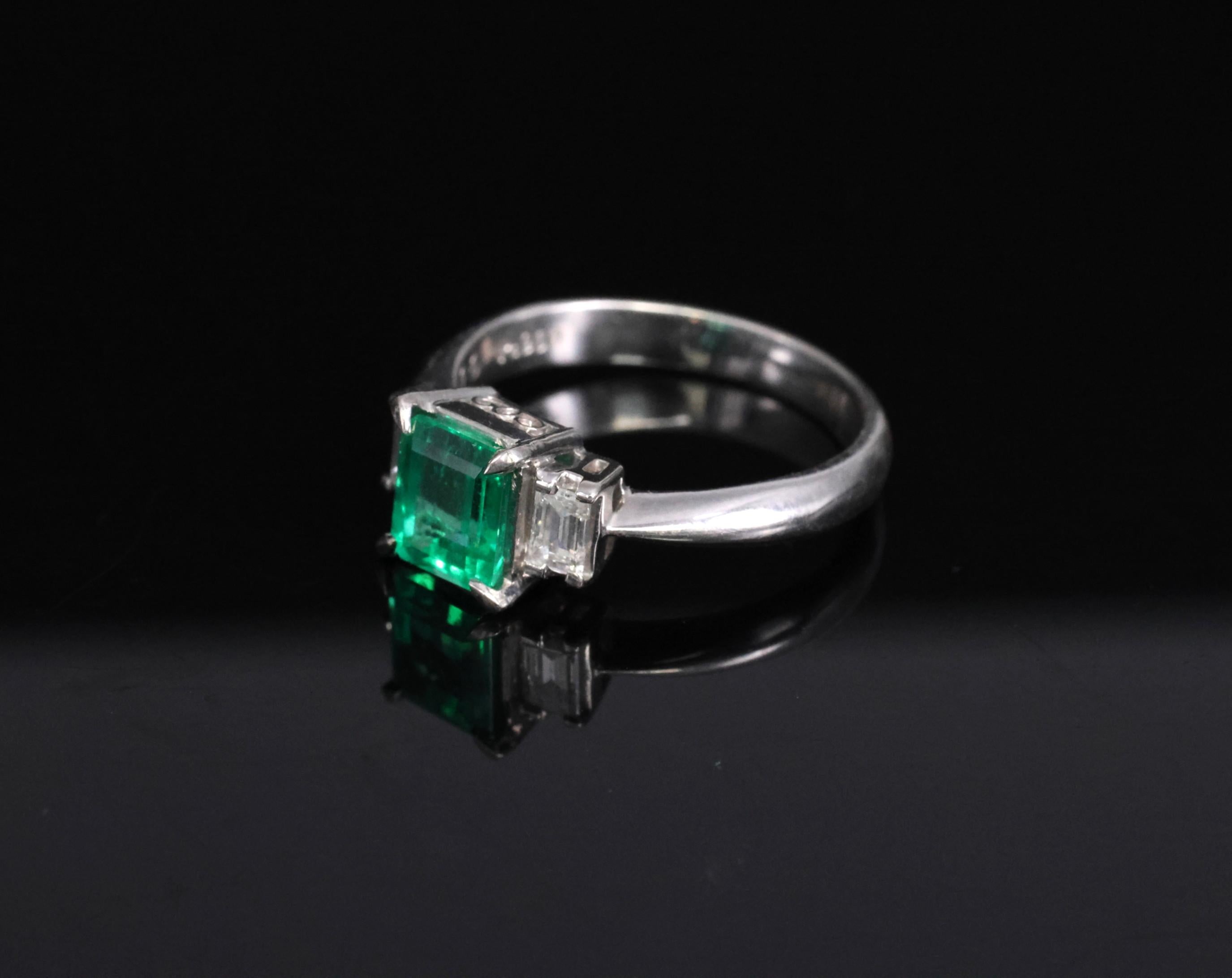 0.96ct GIA Colombian Untreated No Oil Emerald & Diamond Platinum Ring Size 5.75