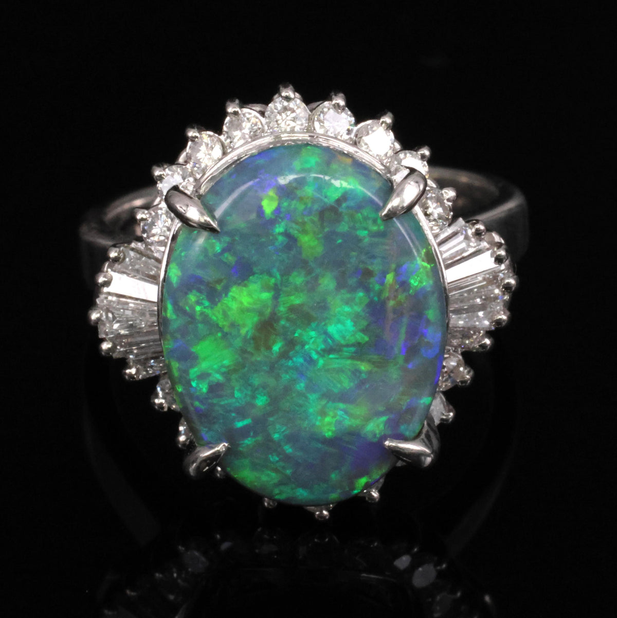 Fine 6.00ct Natural Untreated Black Opal 0.80ct Diamond Platinum Ring, Size 8.25