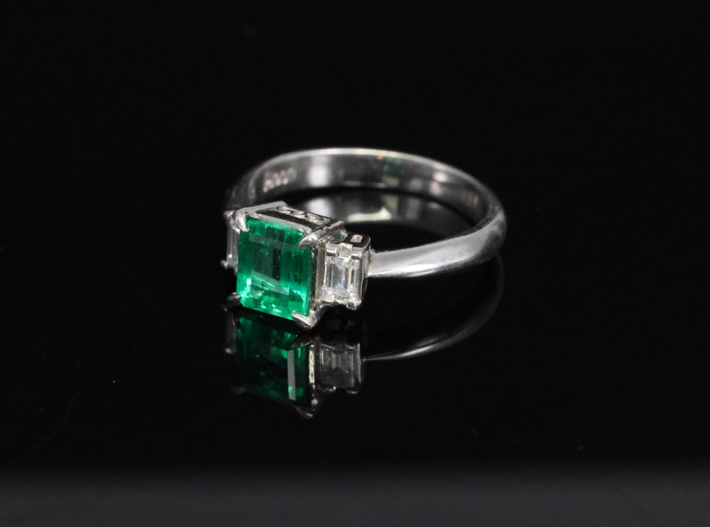 0.96ct GIA Colombian Untreated No Oil Emerald & Diamond Platinum Ring Size 5.75