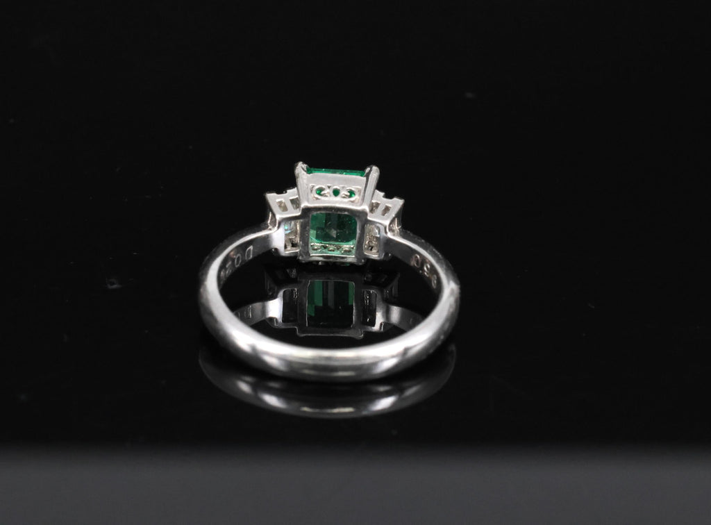 0.96ct GIA Colombian Untreated No Oil Emerald & Diamond Platinum Ring Size 5.75