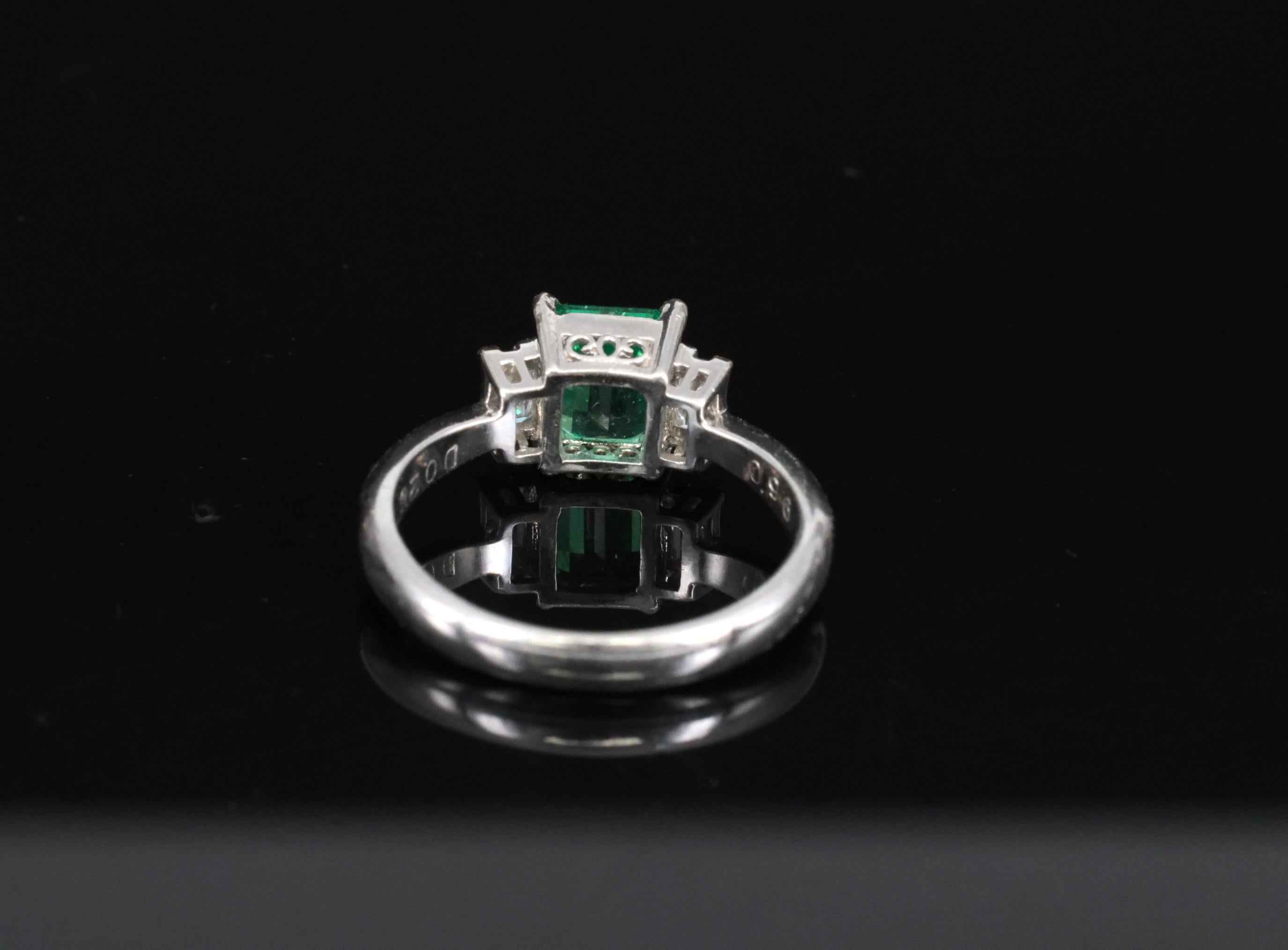 0.96ct GIA Colombian Untreated No Oil Emerald & Diamond Platinum Ring Size 5.75