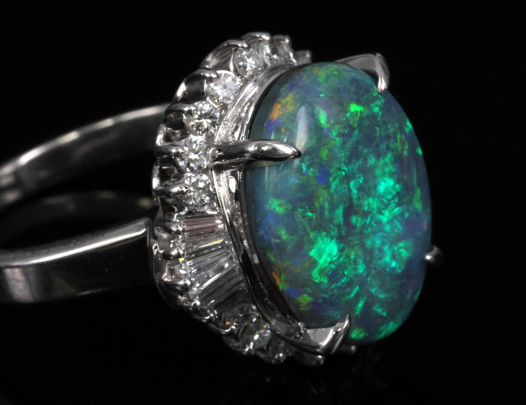 Fine 6.00ct Natural Untreated Black Opal 0.80ct Diamond Platinum Ring, Size 8.25