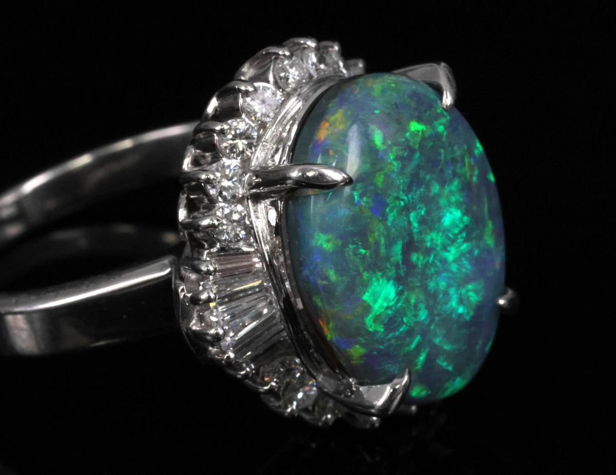 Fine 6.00ct Natural Untreated Black Opal 0.80ct Diamond Platinum Ring, Size 8.25
