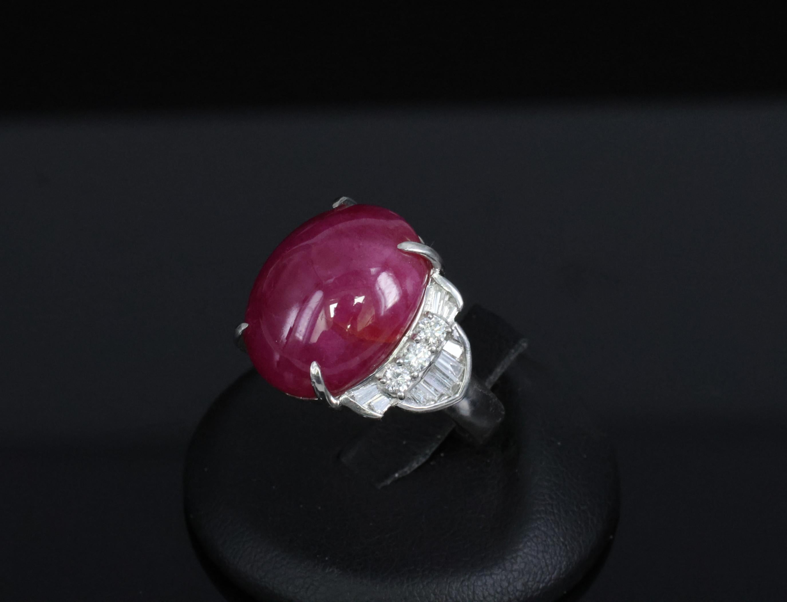Vintage 27.49ct Natural Star Ruby 0.83ct Diamond Platinum Ring 20.2g Size 7