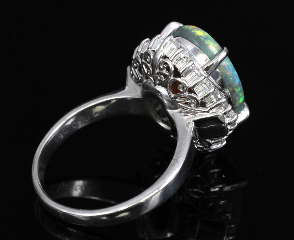 Fine 6.00ct Natural Untreated Black Opal 0.80ct Diamond Platinum Ring, Size 8.25