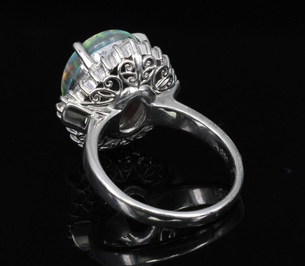 Fine 6.00ct Natural Untreated Black Opal 0.80ct Diamond Platinum Ring, Size 8.25