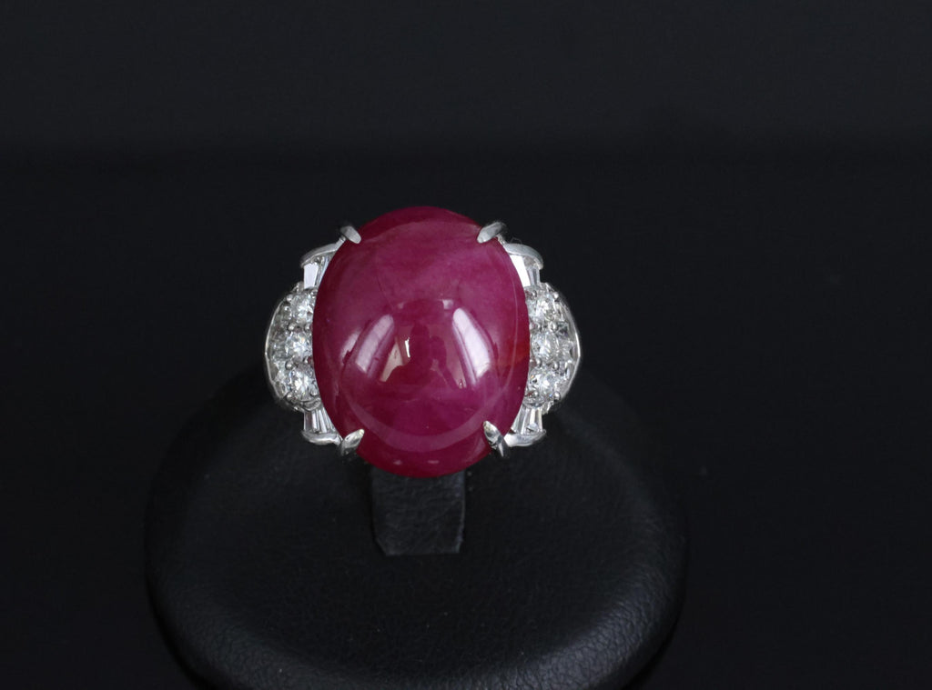 Vintage 27.49ct Natural Star Ruby 0.83ct Diamond Platinum Ring 20.2g Size 7
