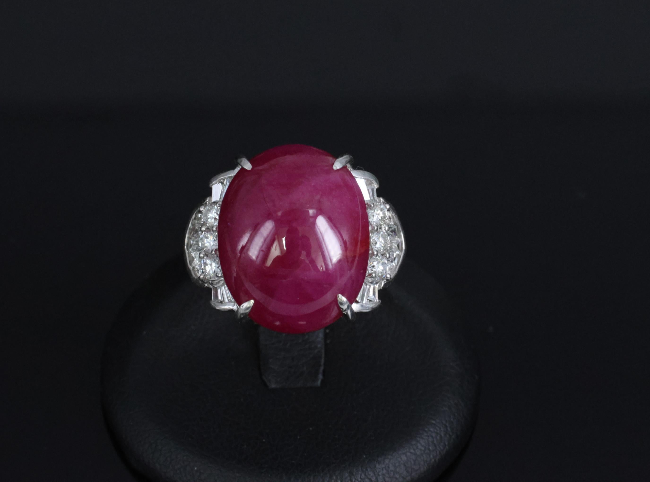 Vintage 27.49ct Natural Star Ruby 0.83ct Diamond Platinum Ring 20.2g Size 7