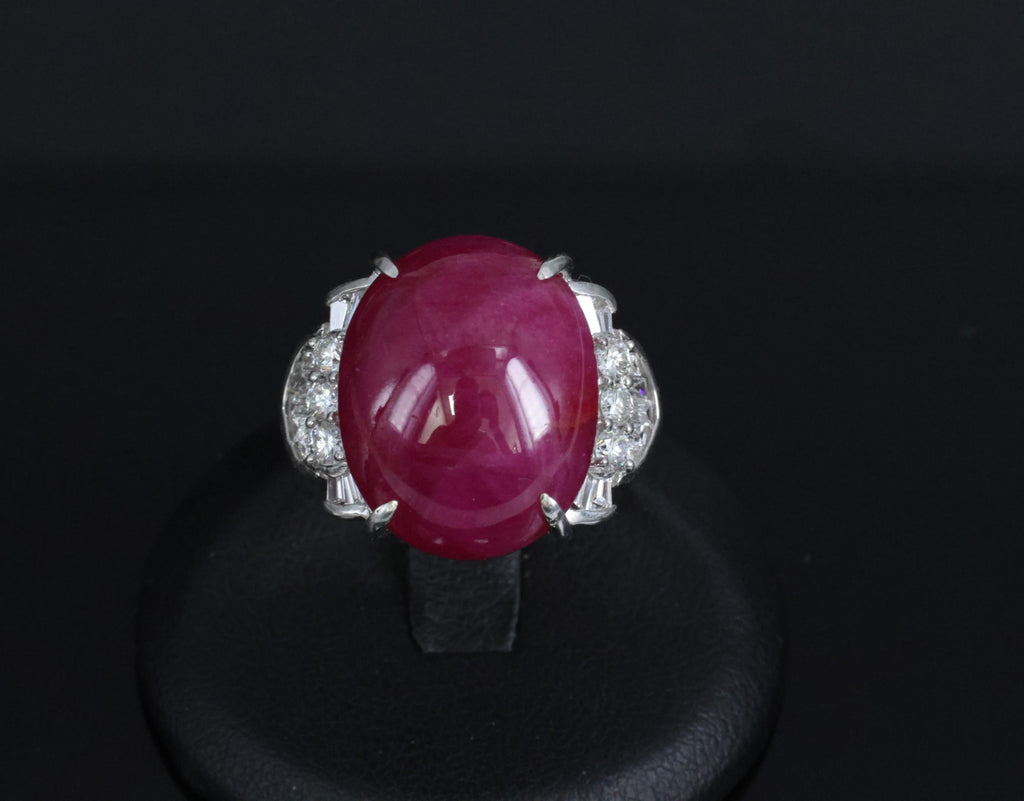 Vintage 27.49ct Natural Star Ruby 0.83ct Diamond Platinum Ring 20.2g Size 7