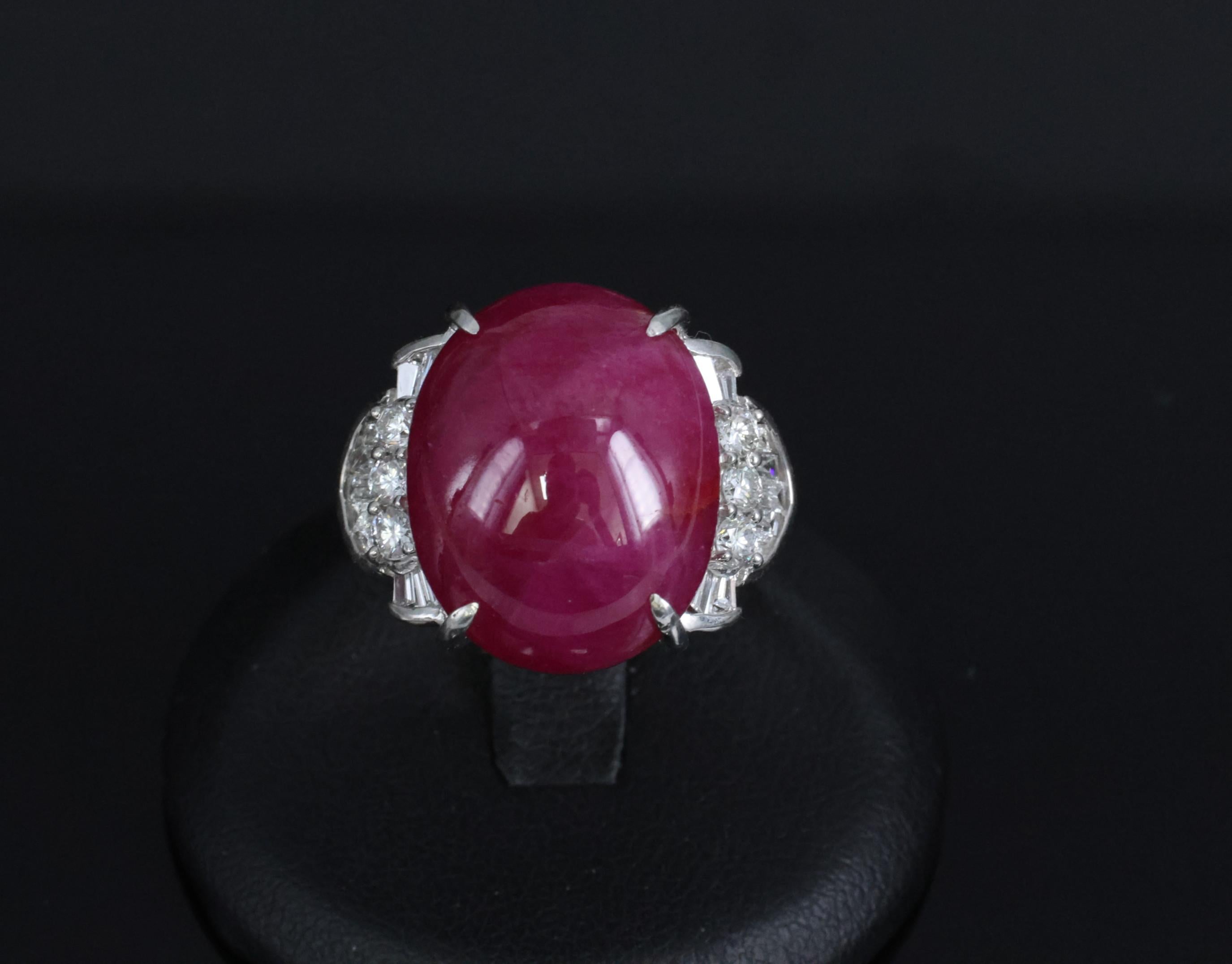 Vintage 27.49ct Natural Star Ruby 0.83ct Diamond Platinum Ring 20.2g Size 7